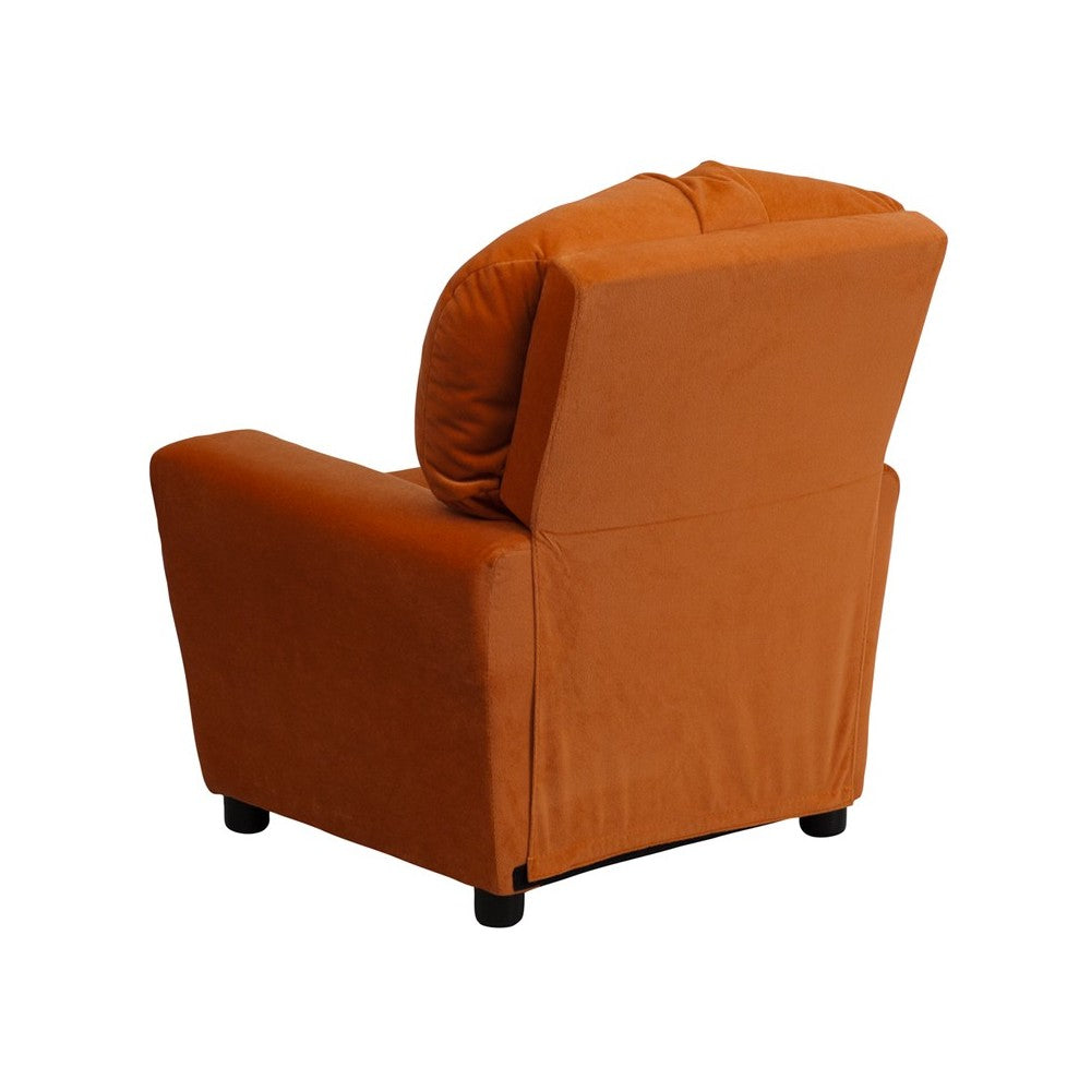 Contemporary Orange Microfiber Kids Recliner with Cup Holder