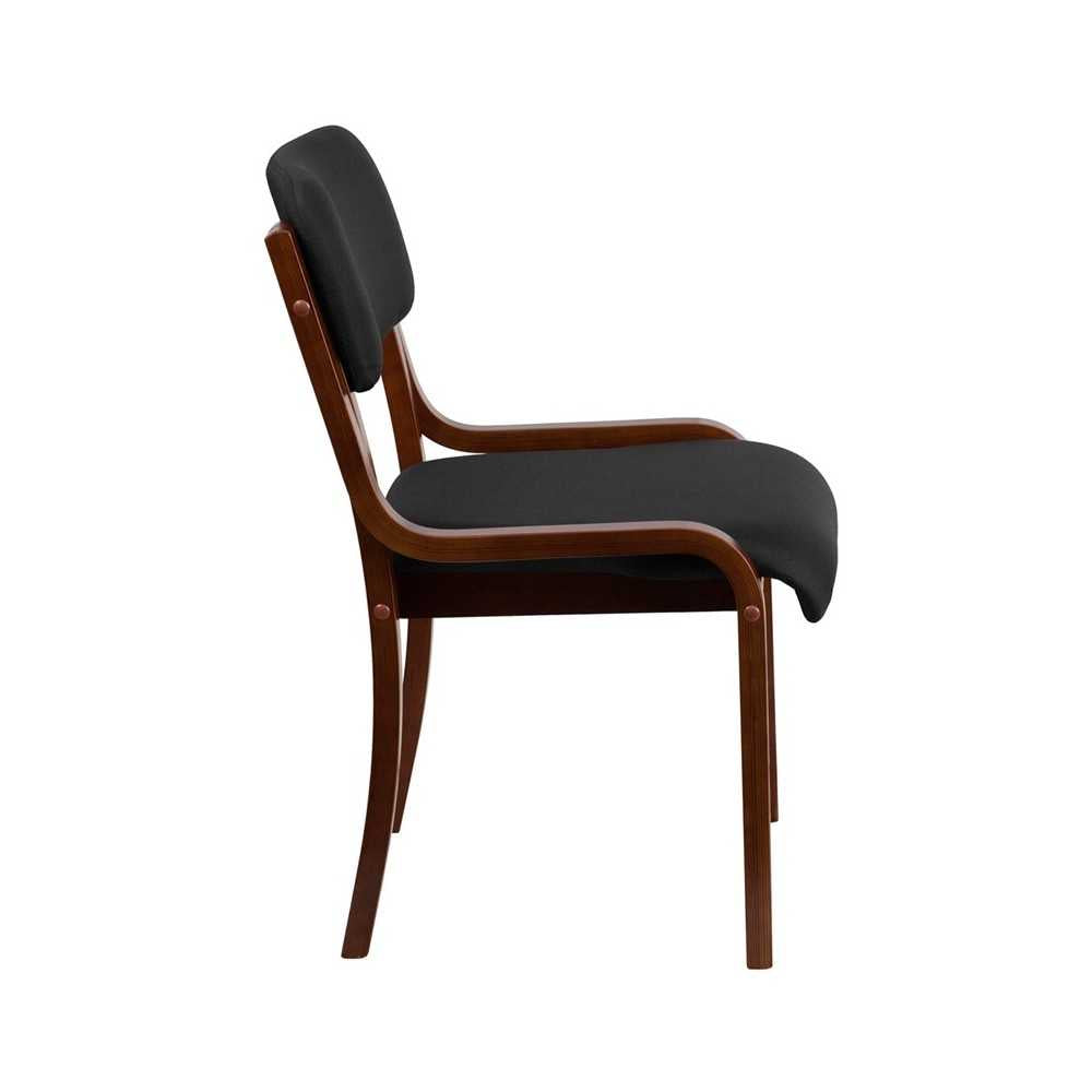 Contemporary Walnut Wood Side Reception Chair with Black Fabric Seat
