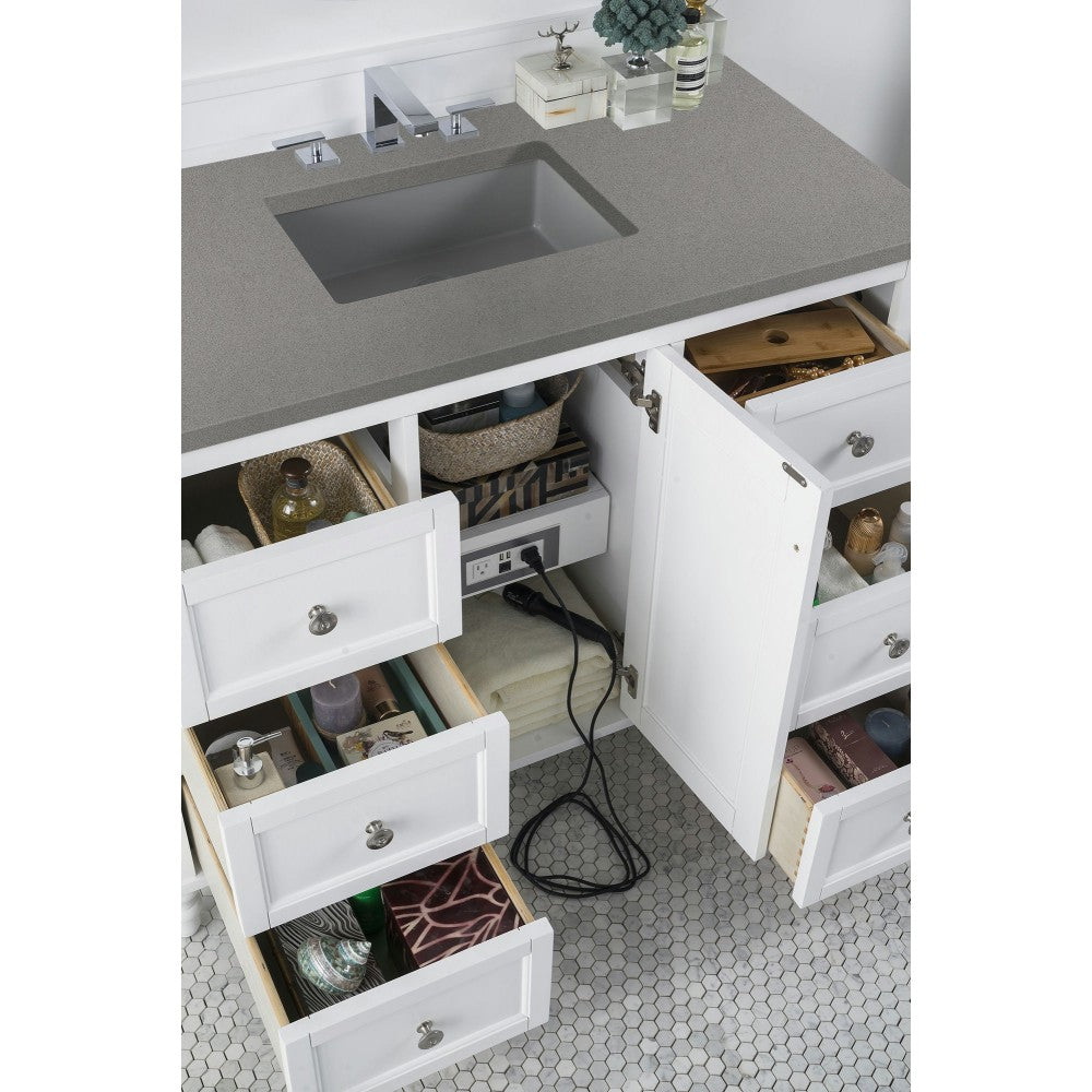 Copper Cove Encore 48" Single Vanity, Bright White w/ 3 CM Gray Expo Quartz Top