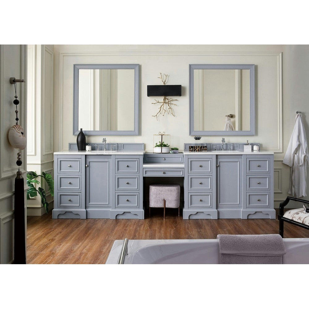 De Soto 118" Double Vanity Set Gray w/ 3 CM Arctic Fall Solid Surface Top