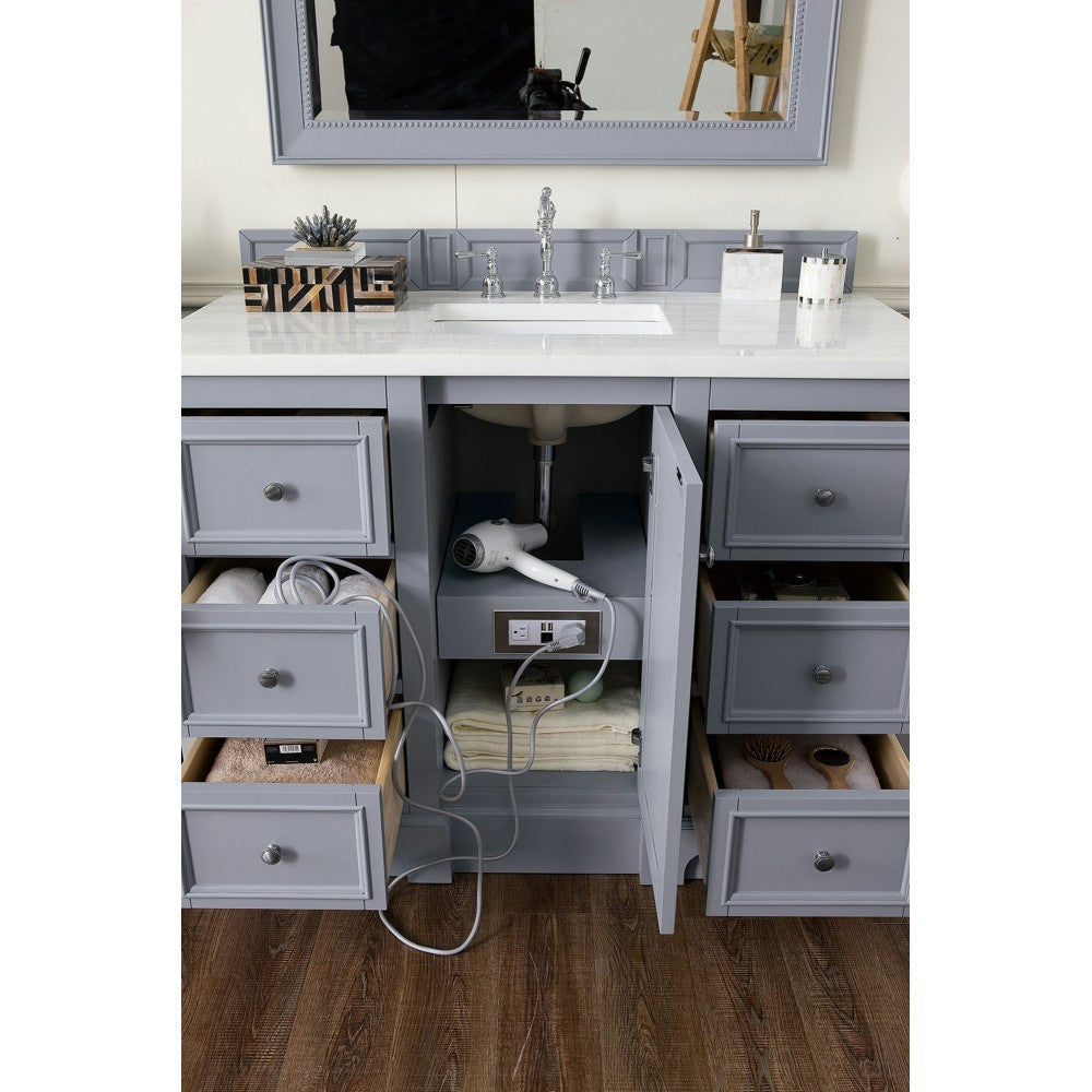 De Soto 118" Double Vanity Set Gray w/ 3 CM Arctic Fall Solid Surface Top