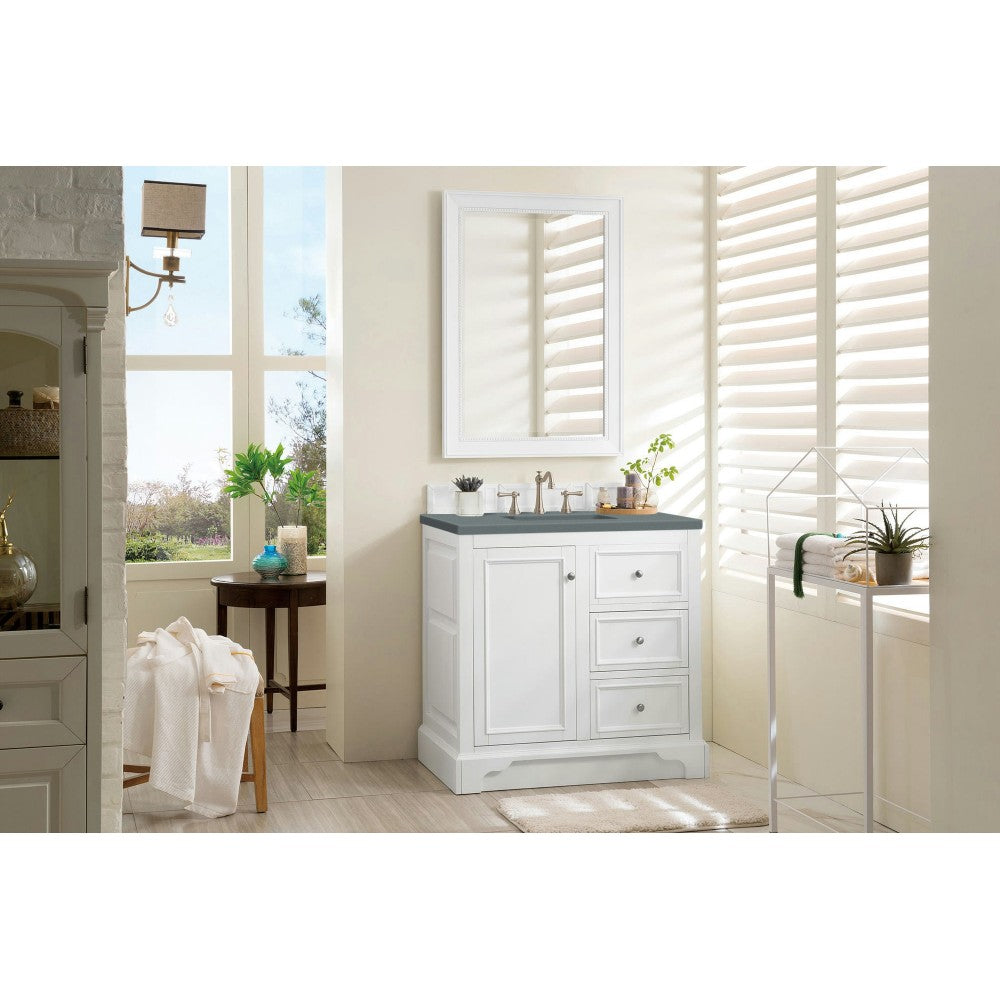 De Soto 36" Single Vanity, Bright White w/ 3 CM Cala Blue Quartz Top
