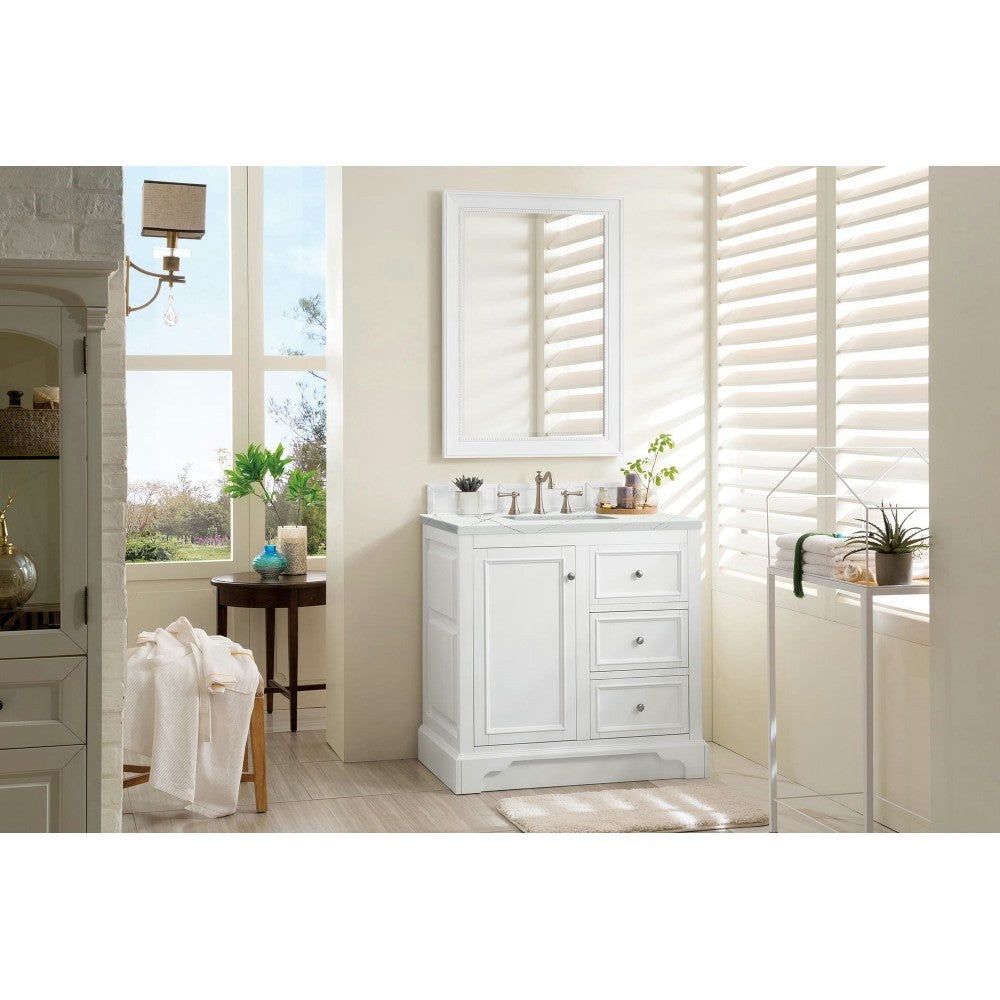 De Soto 36" Single Vanity, Bright White, w/ 3 CM Ethereal Noctis Quartz Top