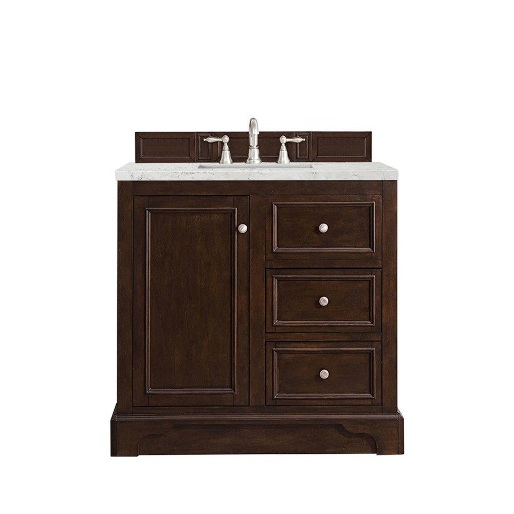 De Soto 36" Single Vanity Burnished Mahogany w/ 3 CM Jasmine Pearl Quartz Top