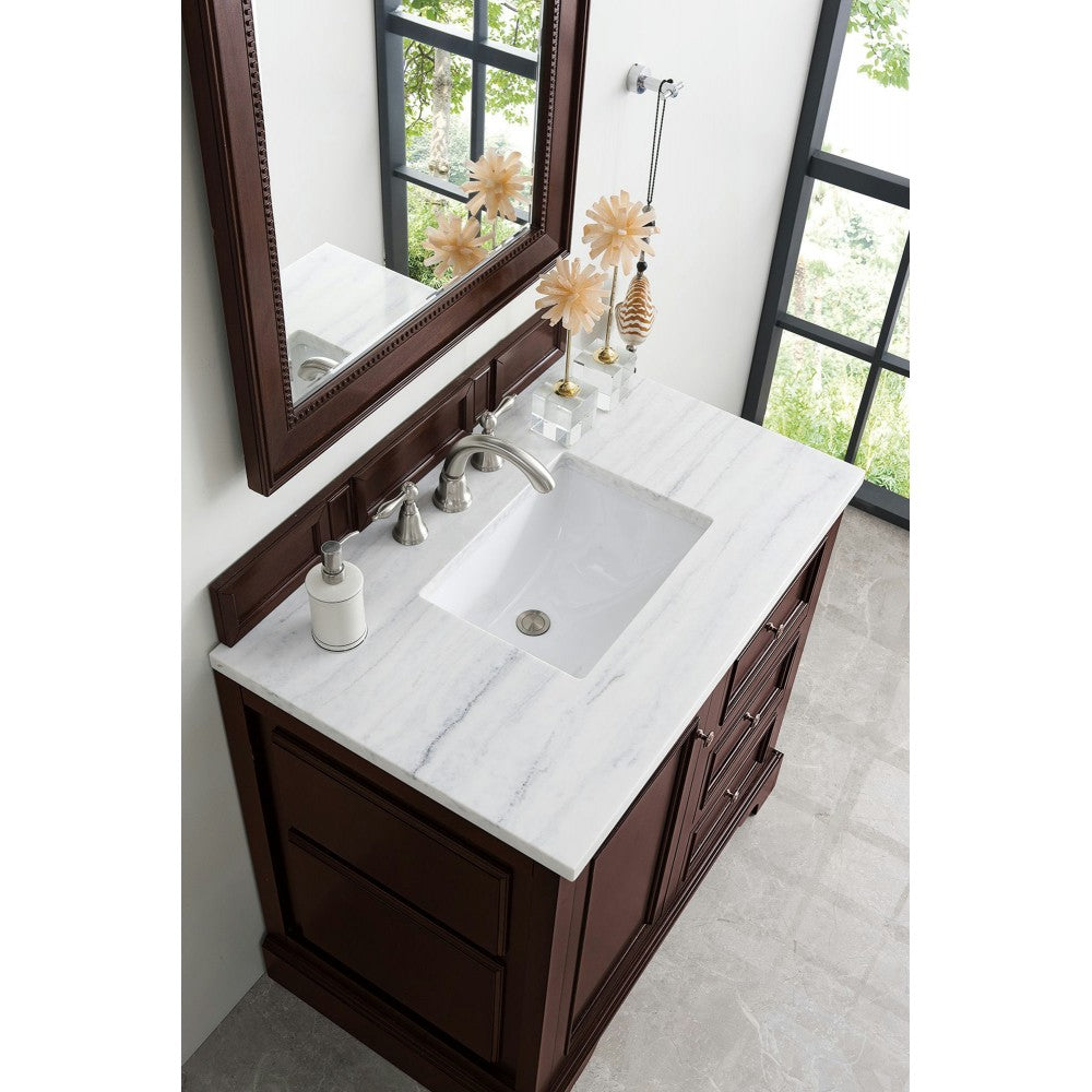 De Soto 36" Single Vanity Mahogany w/3 CM Arctic Fall Solid Surface Top