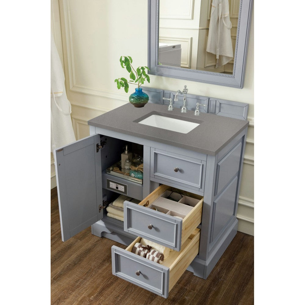 De Soto 36" Single Vanity, Silver Gray w/ 3 CM Gray Expo Quartz Top