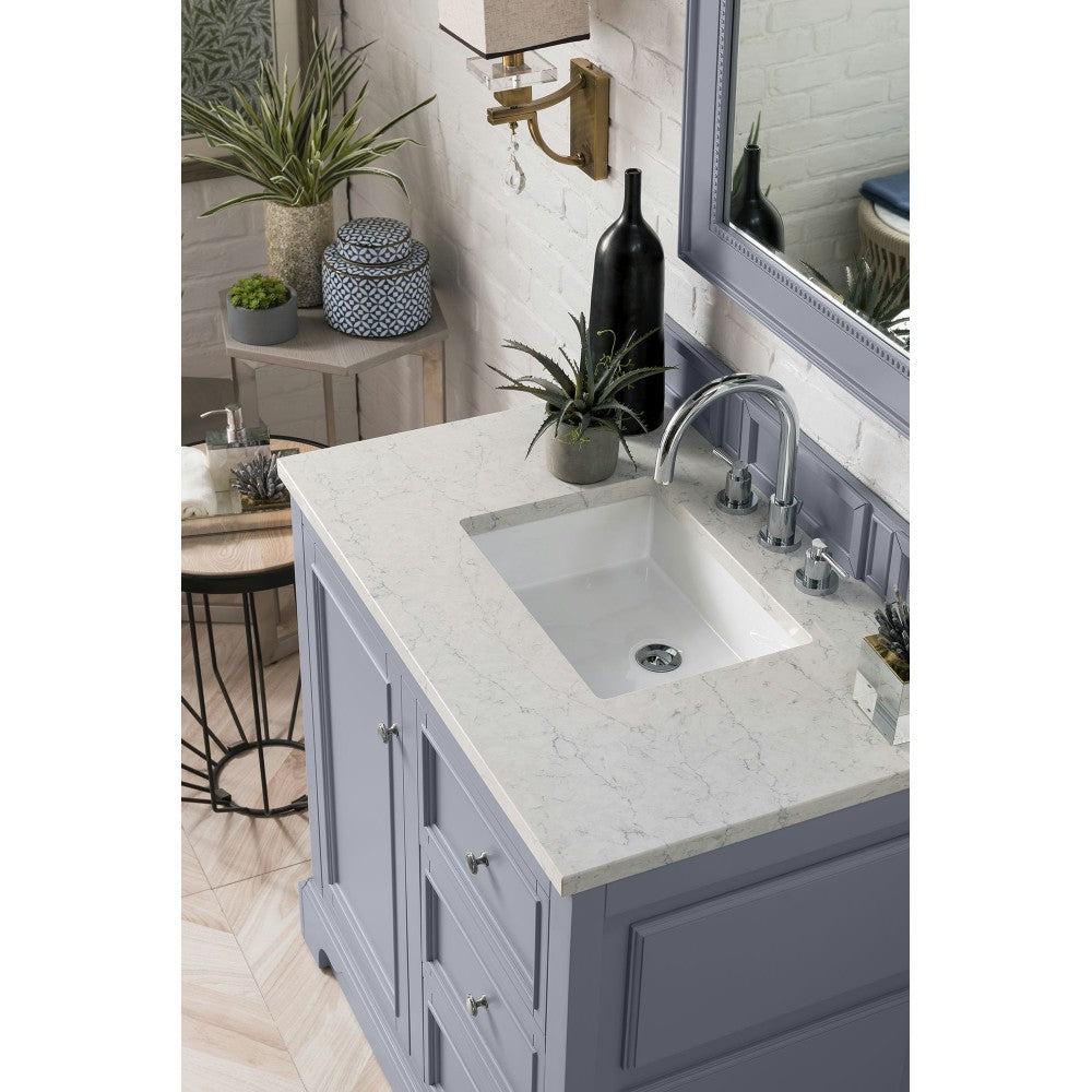 De Soto 36" Single Vanity, Silver Gray w/ 3 CM Eternal Jasmine Pearl Quartz Top