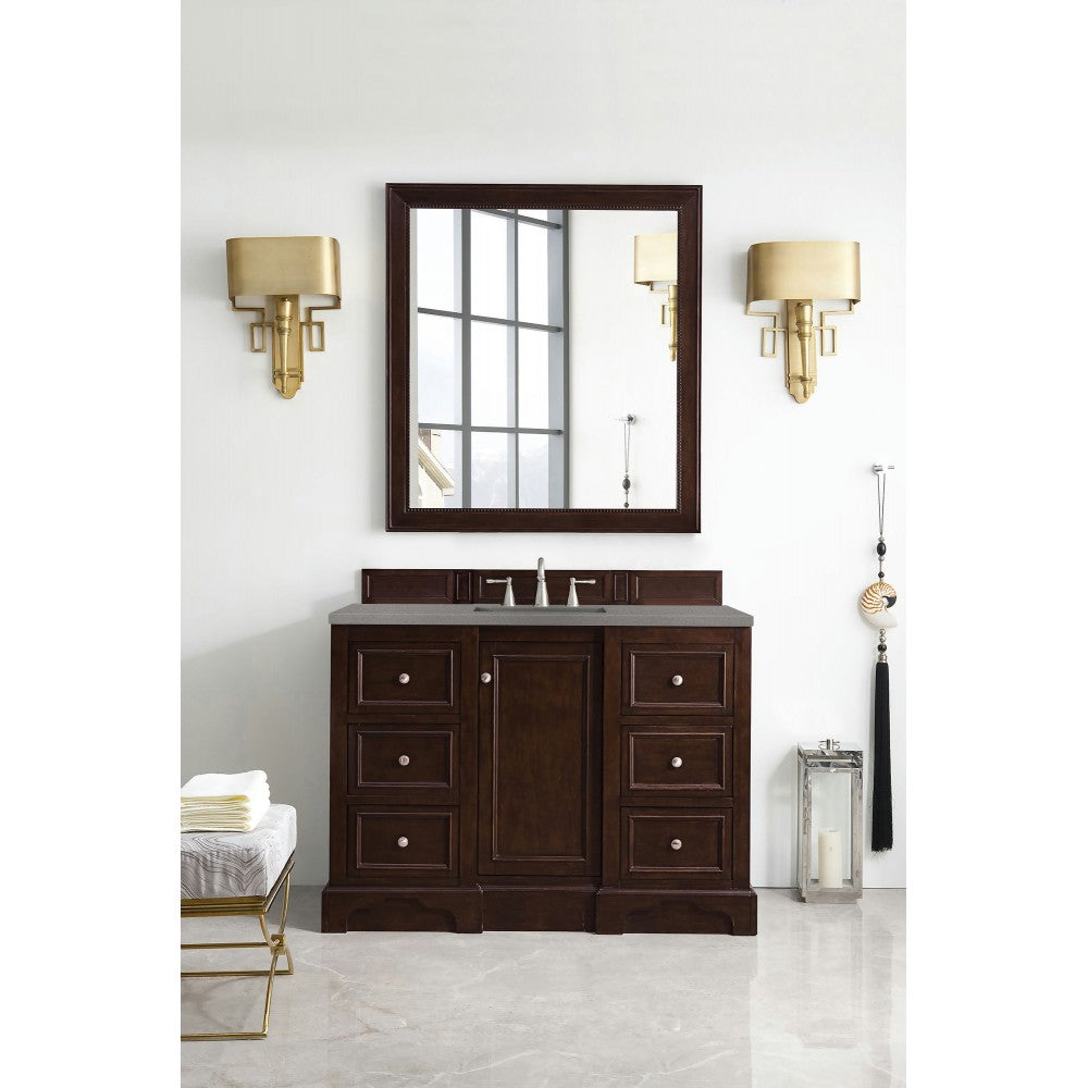 De Soto 48" Single Vanity, Burnished Mahogany w/ 3 CM Gray Expo Quartz Top