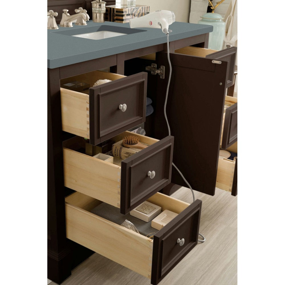 De Soto 48" Single Vanity, Burnished Mahogany w/ 3 CM Cala Blue Quartz Top