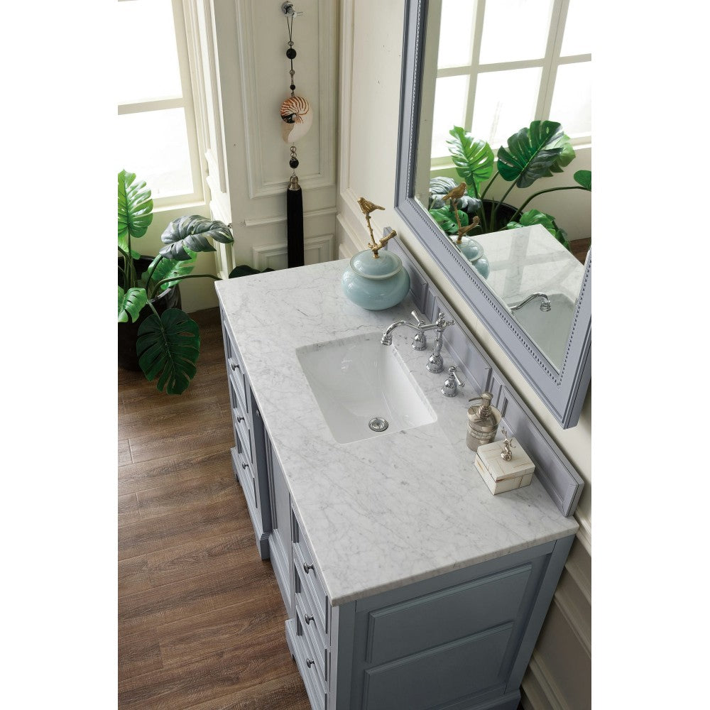 De Soto 48" Single Vanity, Silver Gray w/ 3 CM Carrara Marble Top