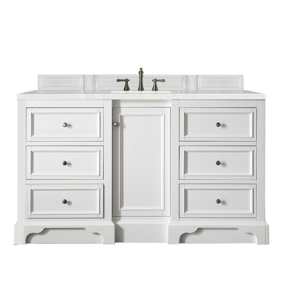 De Soto 60" Single Vanity, Bright White w/ 3 CM Eternal Serena Quartz Top
