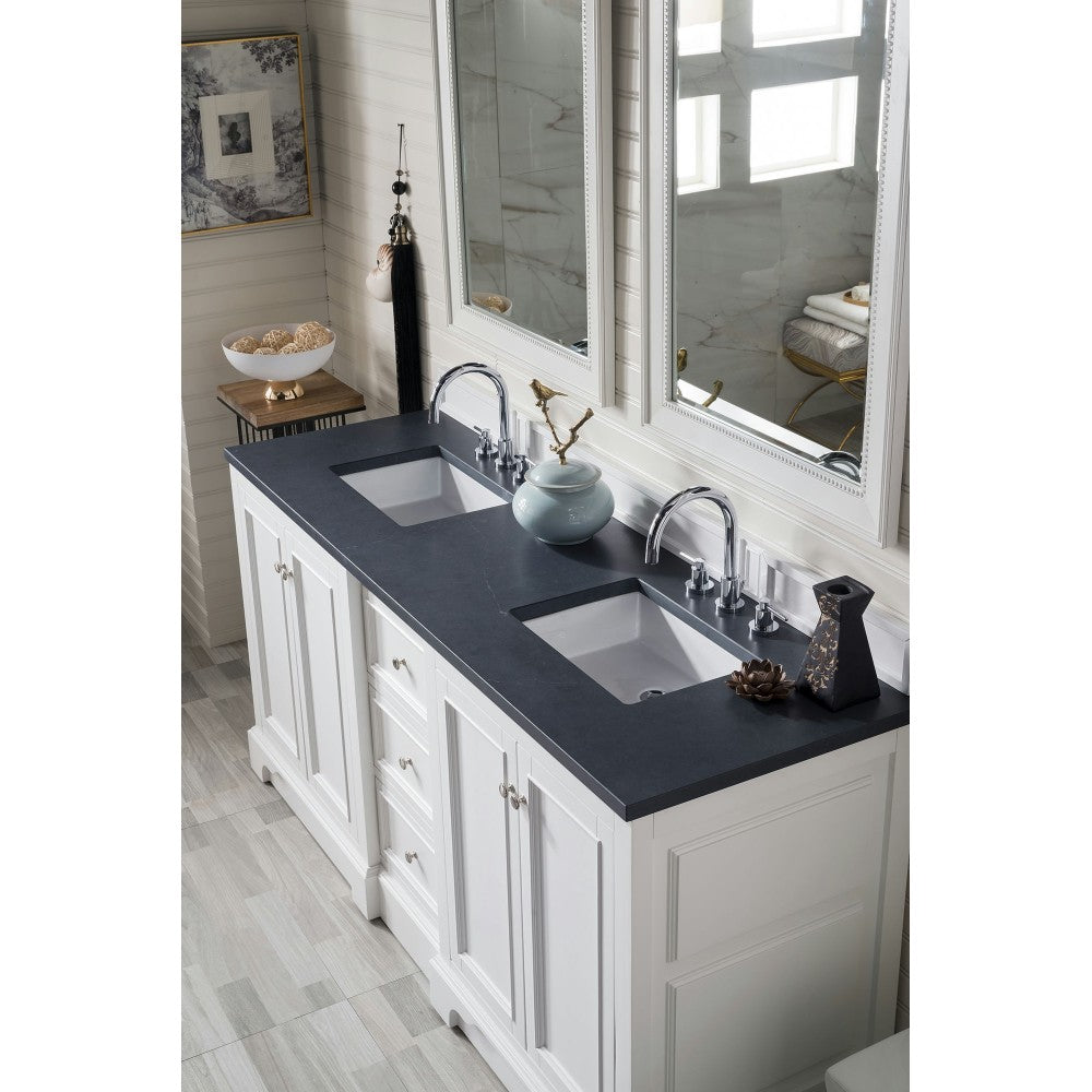 De Soto 72" Double Vanity, Bright White w/ 3 CM Charcoal Soapstone Quartz Top
