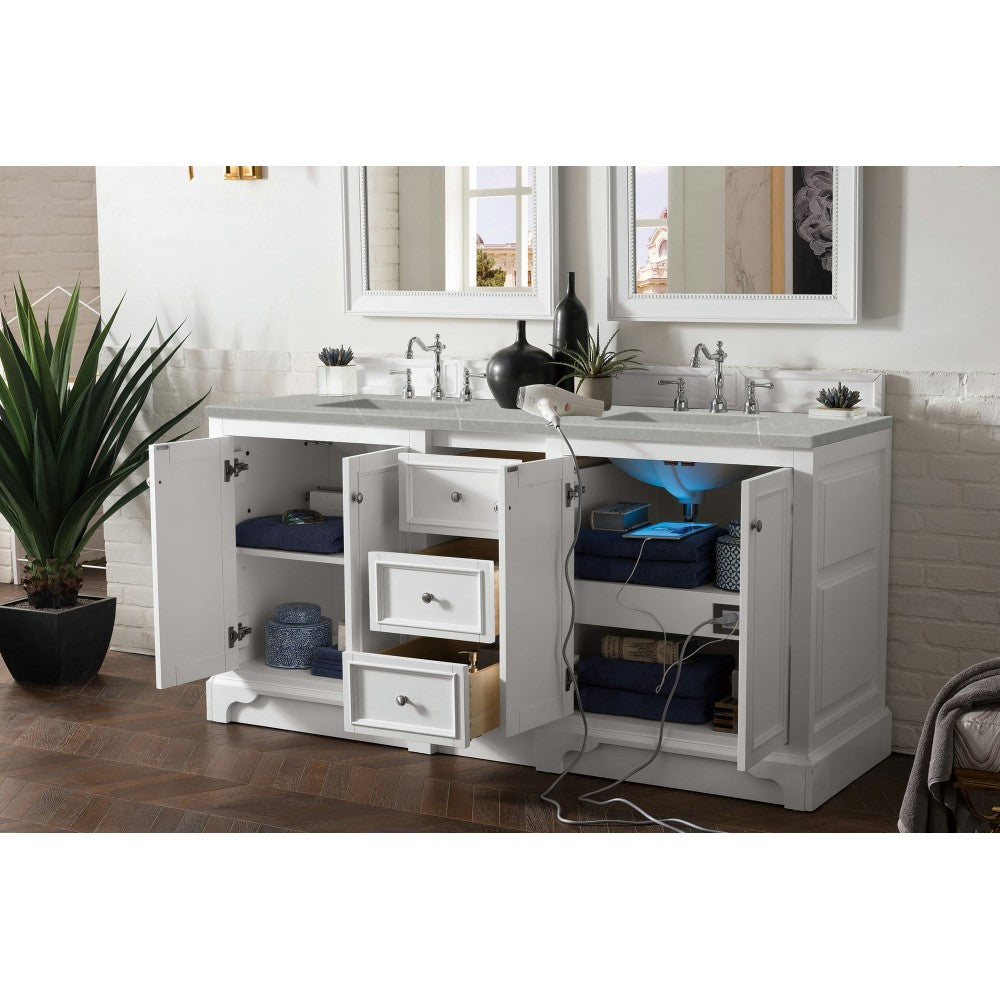 De Soto 72" Double Vanity, Bright White w/ 3 CM Eternal Serena Quartz Top