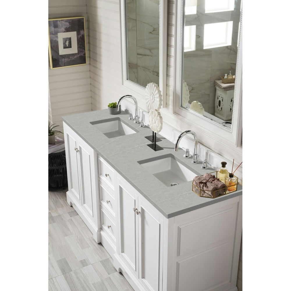 De Soto 72" Double Vanity, Bright White w/ 3 CM Eternal Serena Quartz Top