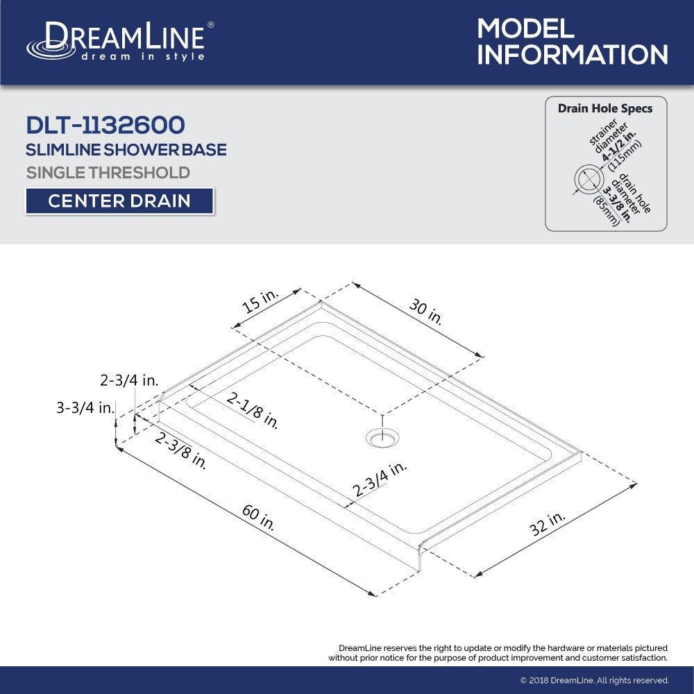 Duet 32 in. D x 60 in. W x 74 3/4 in. H Semi-Frameless Bypass Shower Door in Chrome and Center Drain White Base
