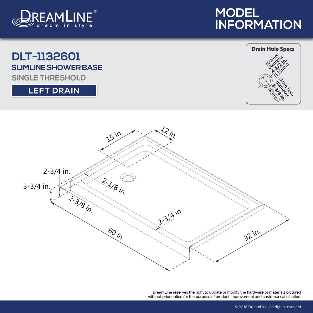 Duet 32 in. D x 60 in. W x 74 3/4 in. H Semi-Frameless Bypass Shower Door in Chrome and Left Drain White Base