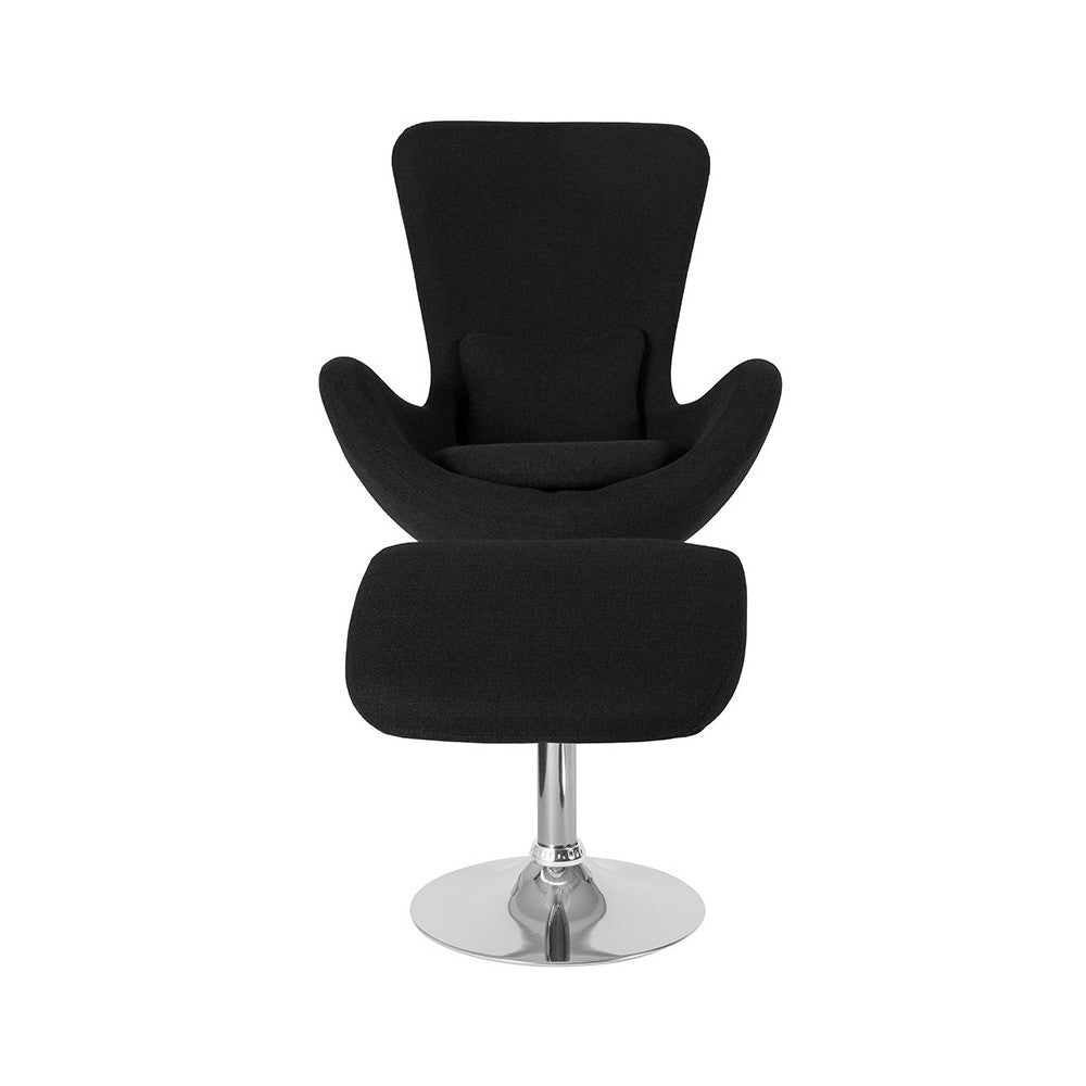 Egg Series Black Fabric Side Reception Chair with Ottoman