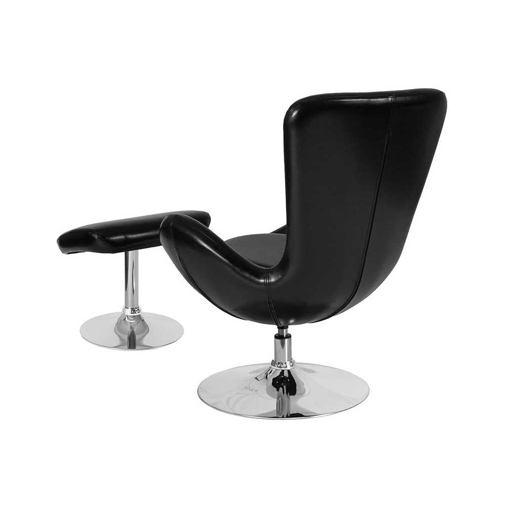 Egg Series Black LeatherSoft Side Reception Chair with Ottoman