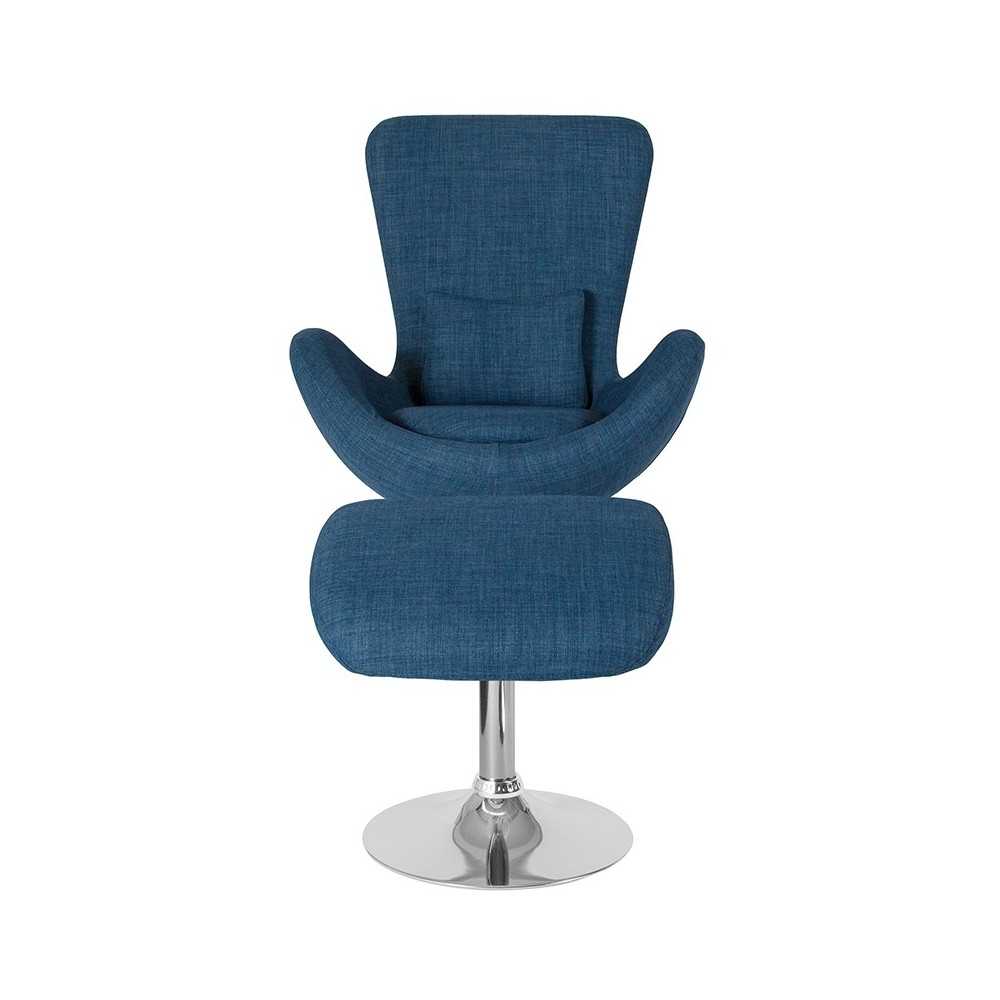 Egg Series Blue Fabric Side Reception Chair with Ottoman