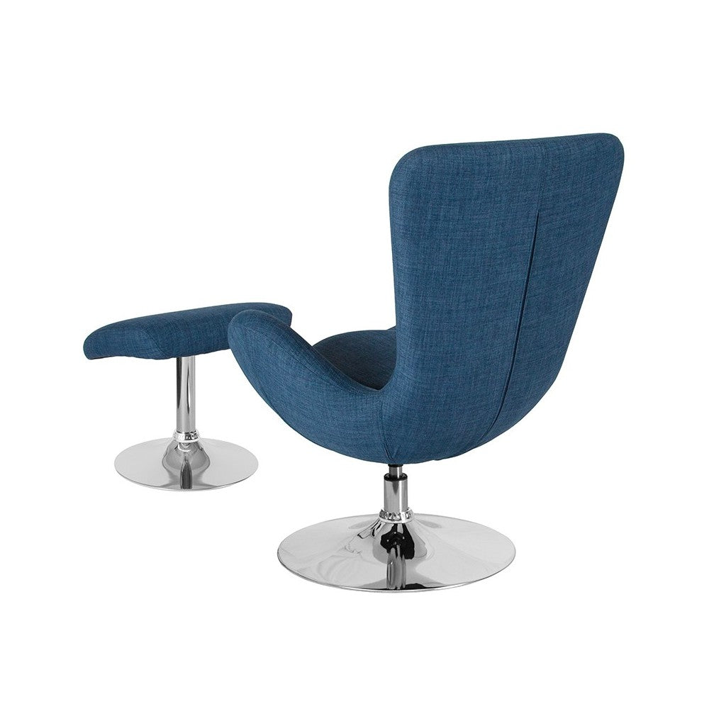 Egg Series Blue Fabric Side Reception Chair with Ottoman