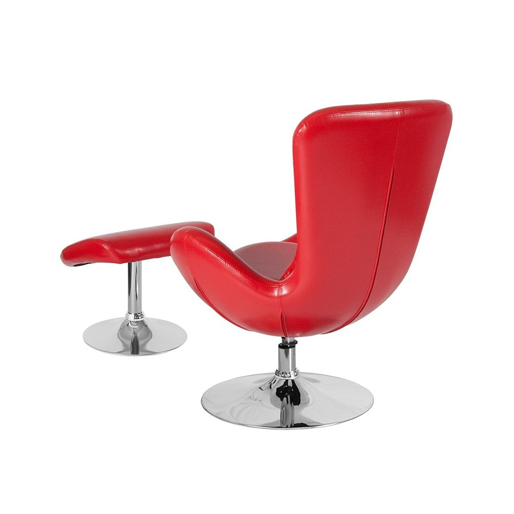 Egg Series Red LeatherSoft Side Reception Chair with Ottoman