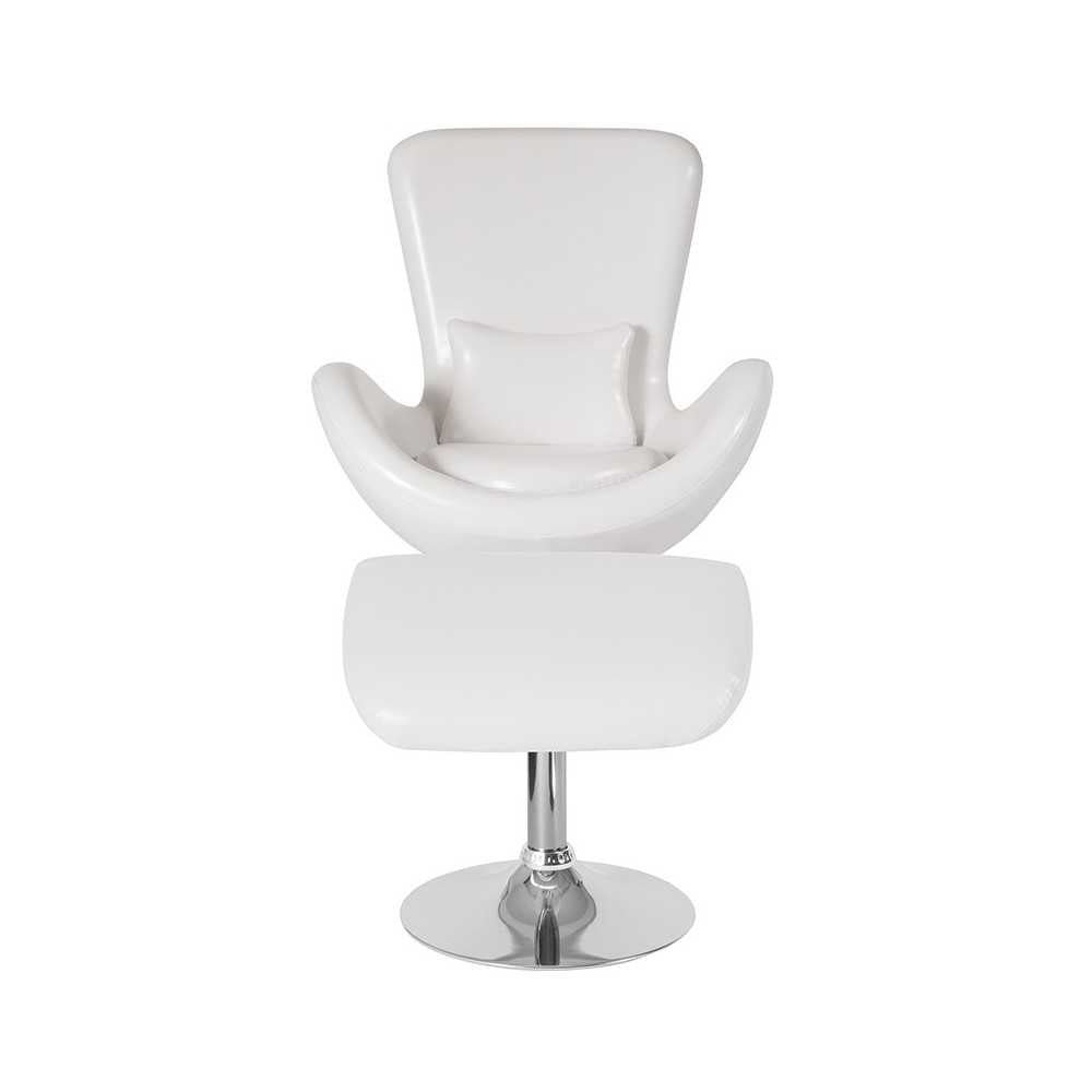 Egg Series White LeatherSoft Side Reception Chair with Ottoman