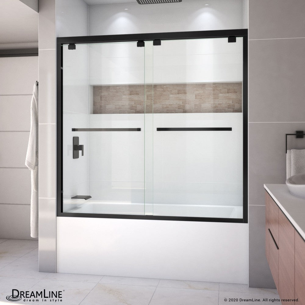 Encore 56-60 in. W x 58 in. H Semi-Frameless Bypass Tub Door in Satin Black
