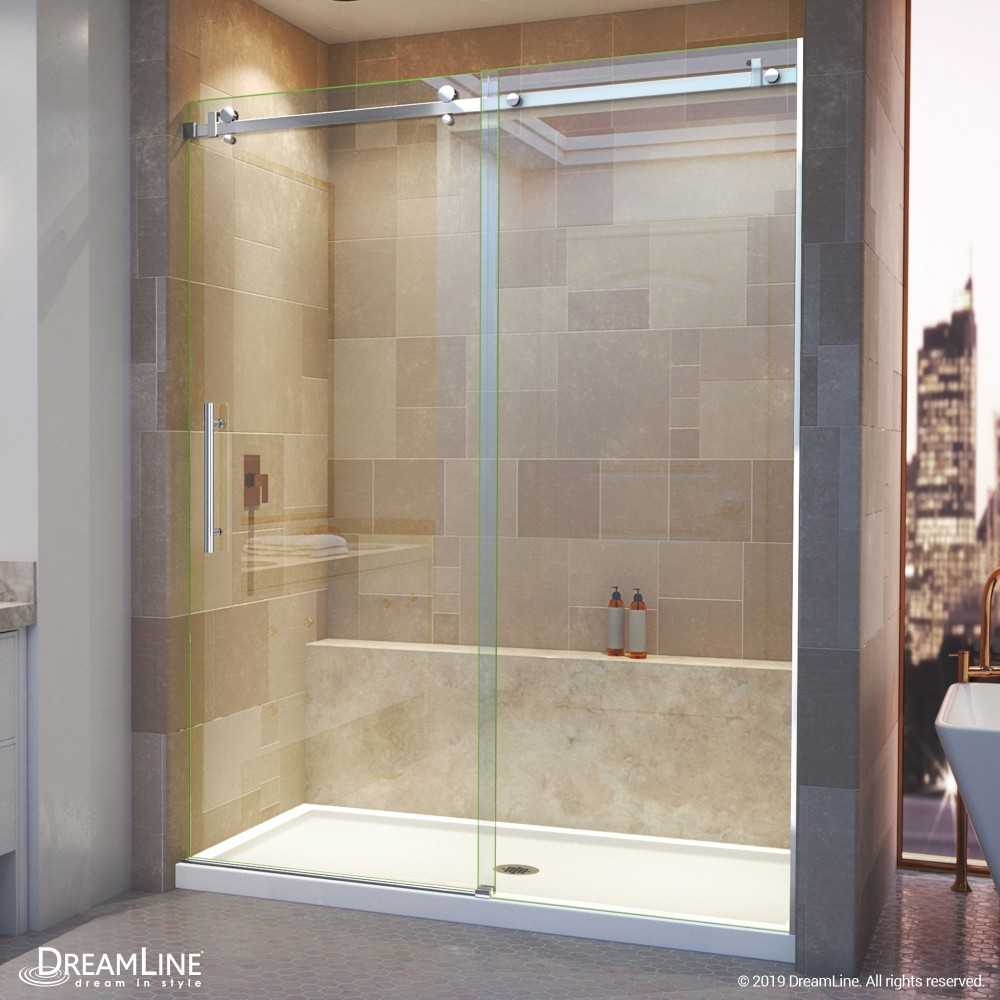 Enigma Air 56-60 in. W x 76 in. H Frameless Sliding Shower Door in Polished Stainless Steel