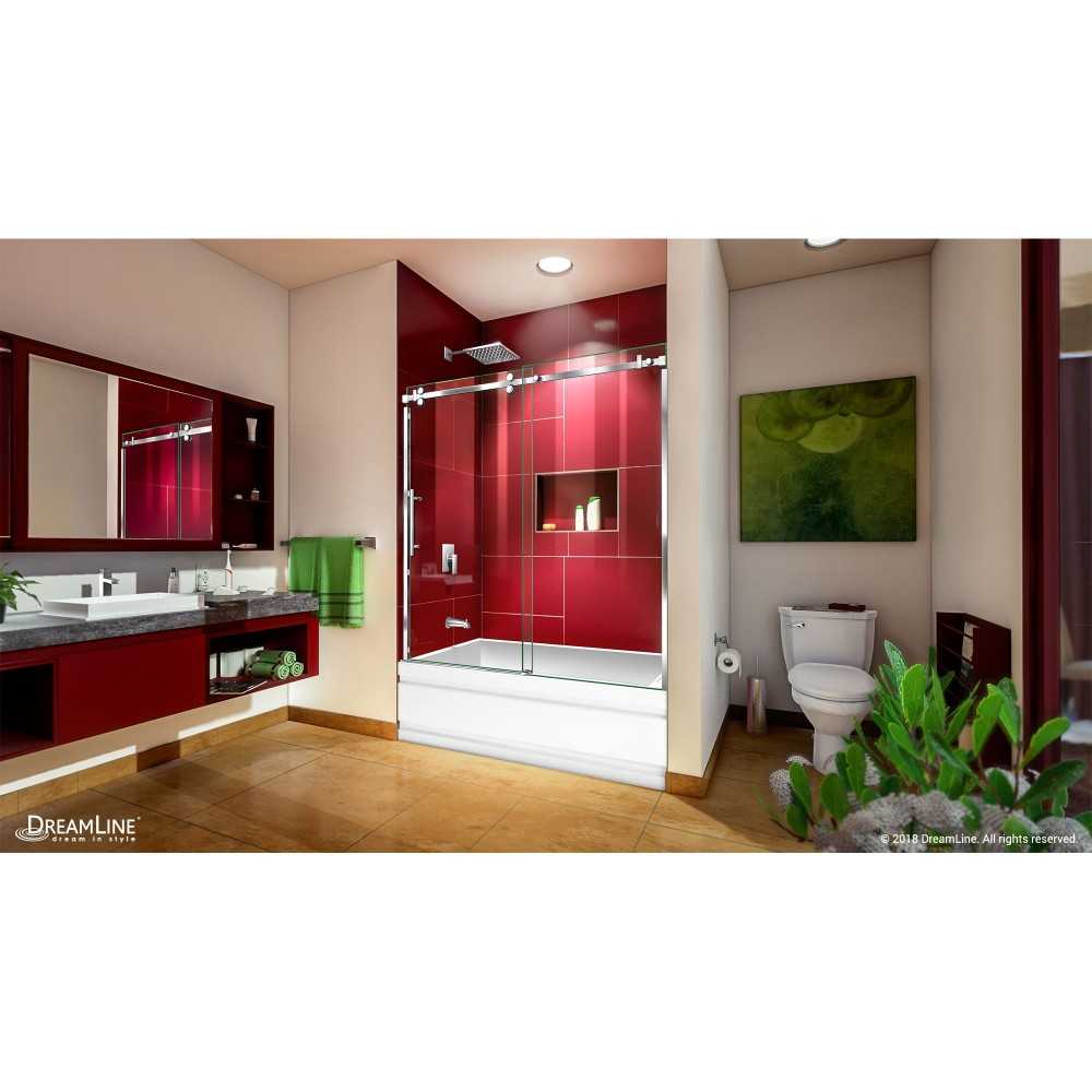 Enigma Sky 56-60 in. W x 62 in. H Frameless Sliding Tub Door in Brushed Stainless Steel