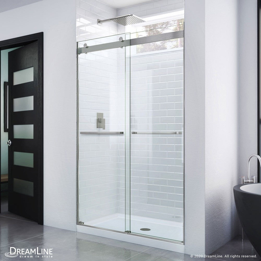 Essence 44-48 in. W x 76 in. H Frameless Bypass Shower Door in Brushed Nickel