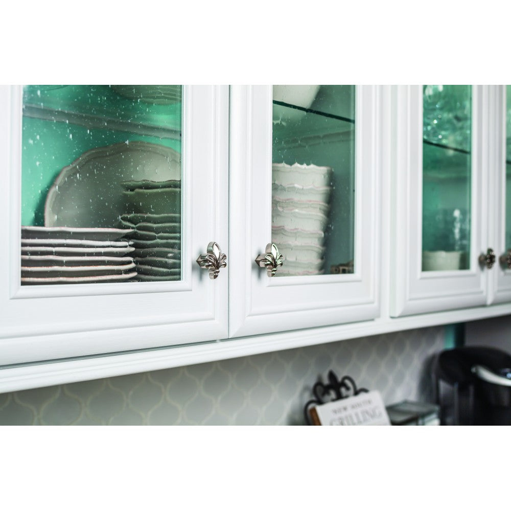 6-1/2" Overall Length Fleur De Lis Cabinet Pull. Holes are 96 mm center-to-center.