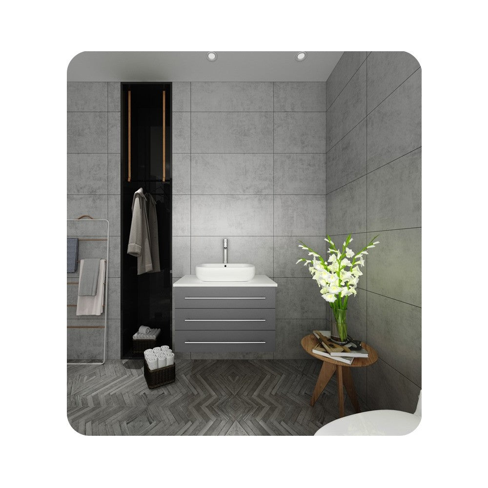FCB6183GR-VSL-I Modella 32 Gray Wall Hung Bathroom Cabinet with Top, Vessel Sink