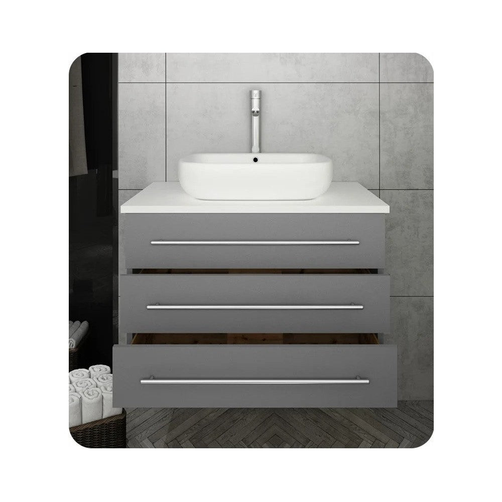 FCB6183GR-VSL-I Modella 32 Gray Wall Hung Bathroom Cabinet with Top, Vessel Sink