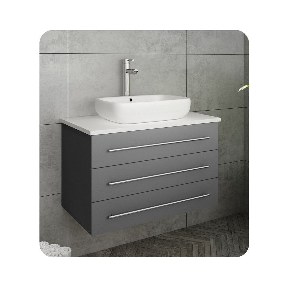 FCB6183GR-VSL-I Modella 32 Gray Wall Hung Bathroom Cabinet with Top, Vessel Sink