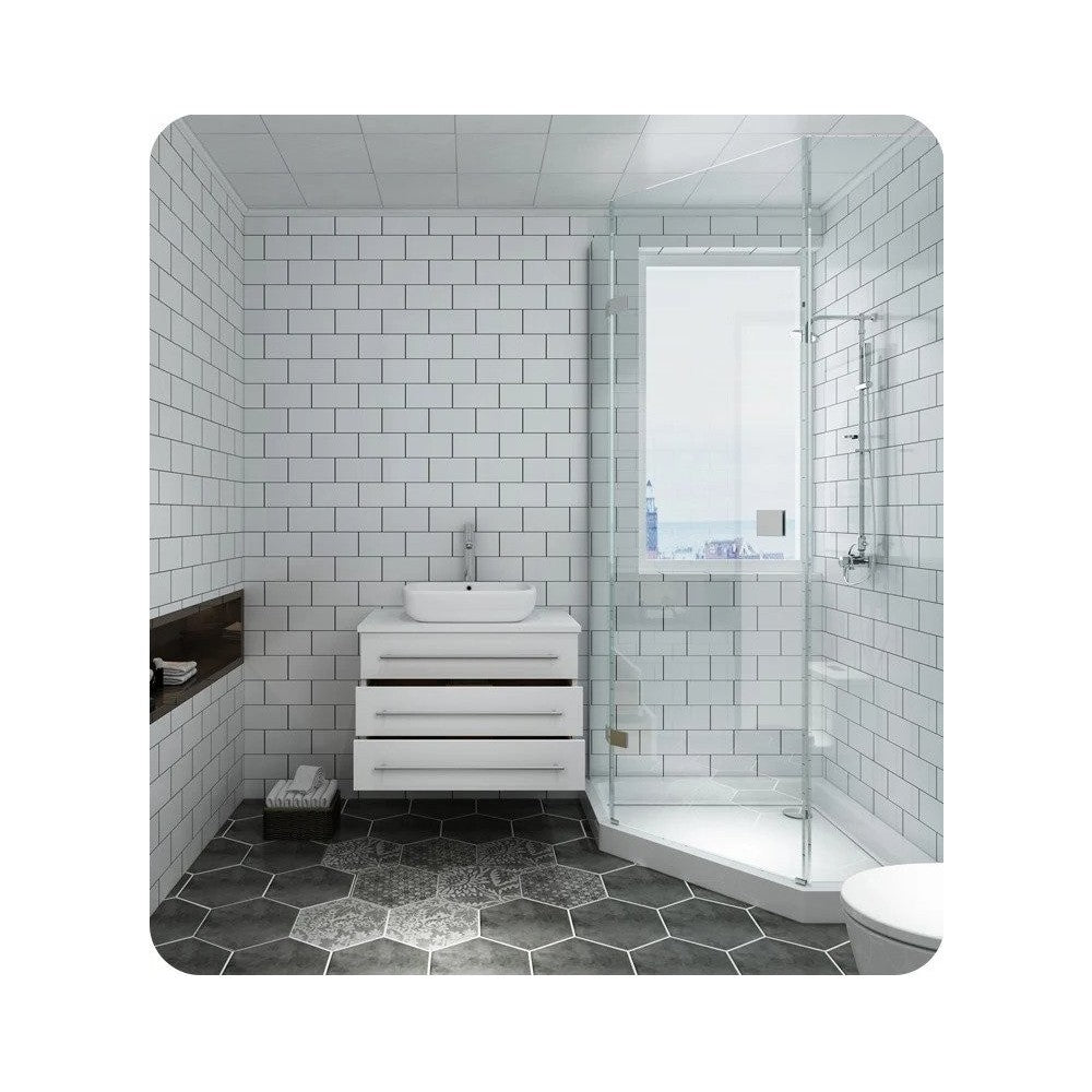FCB6183WH-VSL-I 32 White Wall Hung Bathroom Cabinet with Top & Vessel Sink