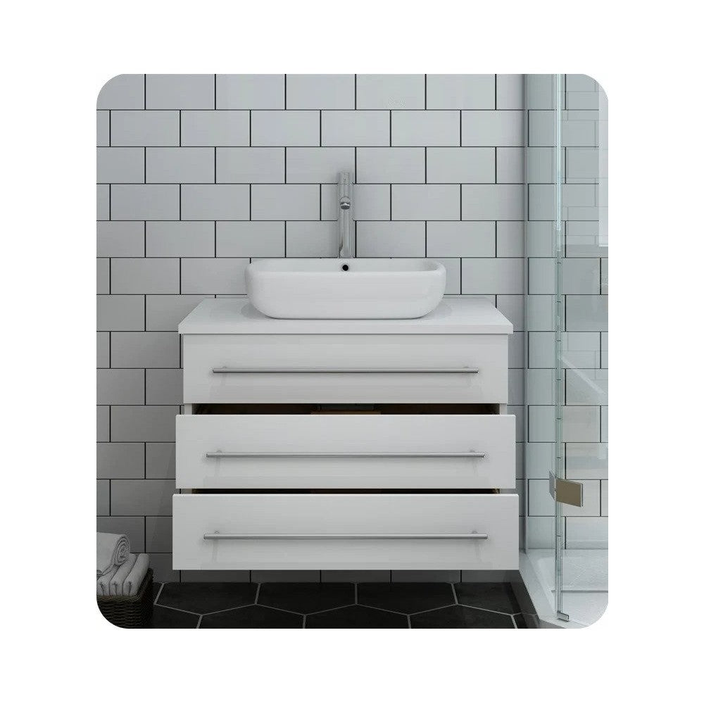 FCB6183WH-VSL-I 32 White Wall Hung Bathroom Cabinet with Top & Vessel Sink