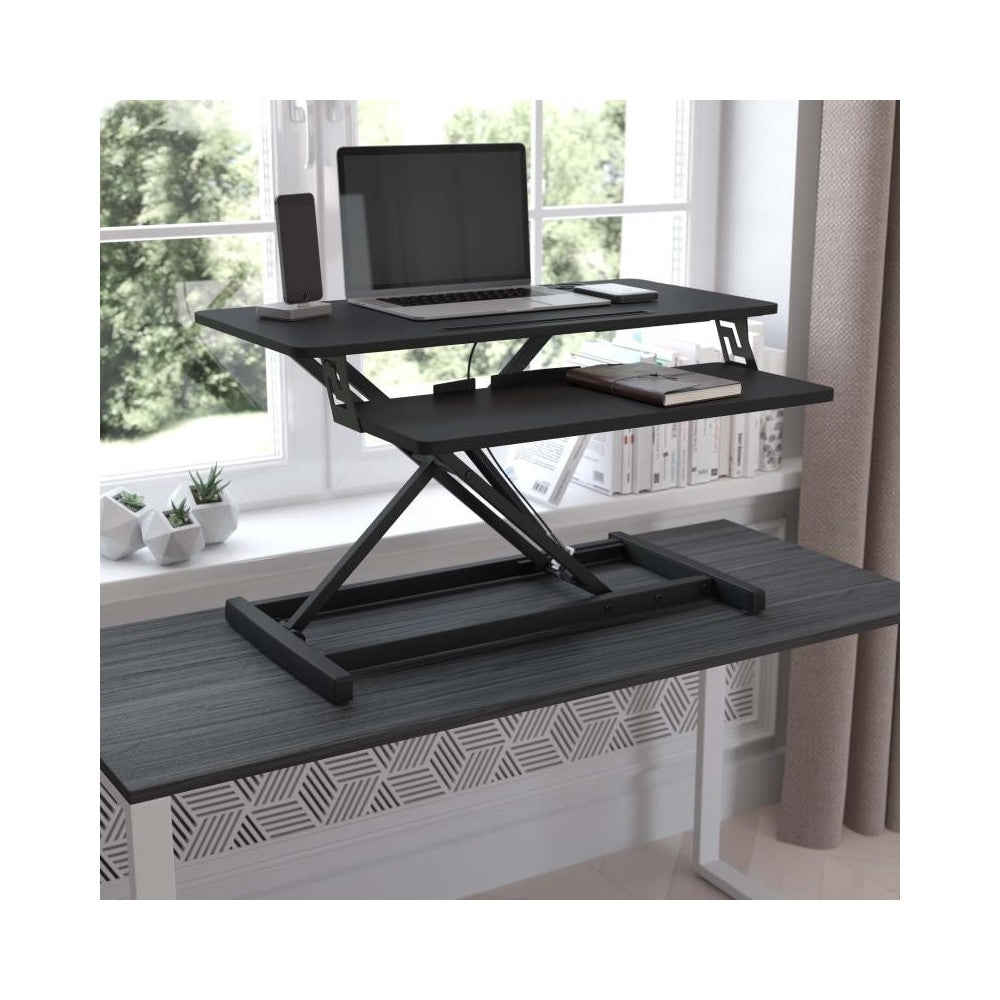 Flash Furniture KO Black Sit to Stand Desk Riser JE-VM-GSD66H01R-32-GG