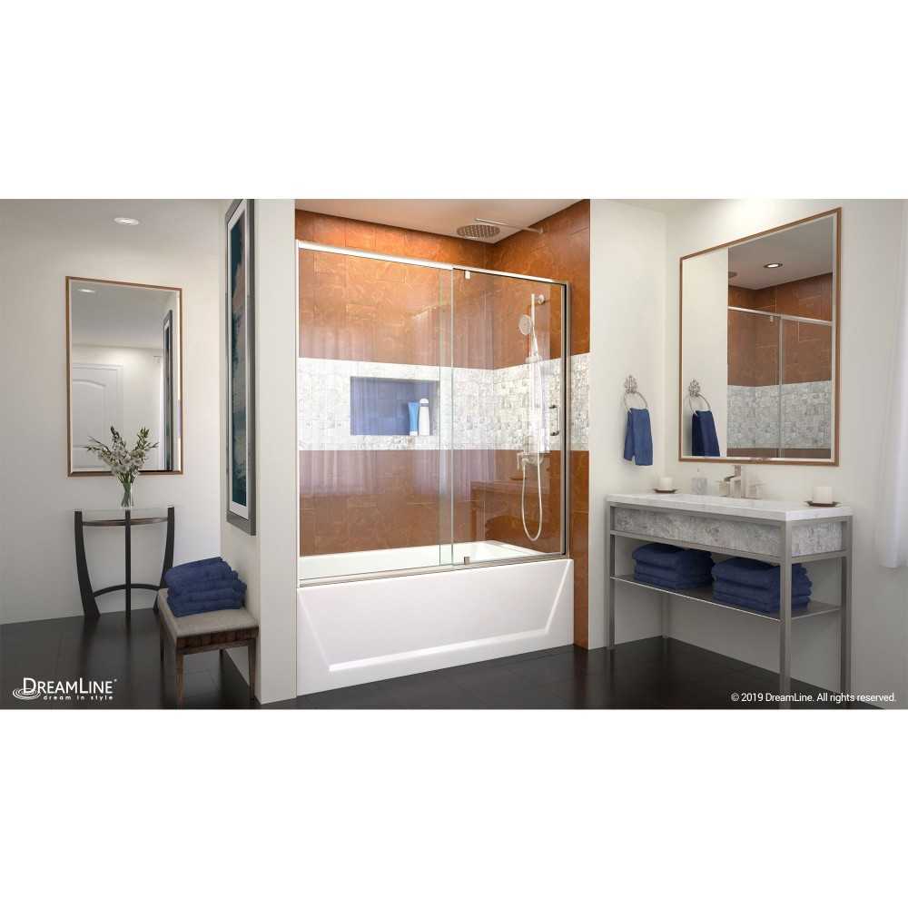 Flex 56-60 in. W x 58 in. H Semi-Frameless Pivot Tub Door in Brushed Nickel
