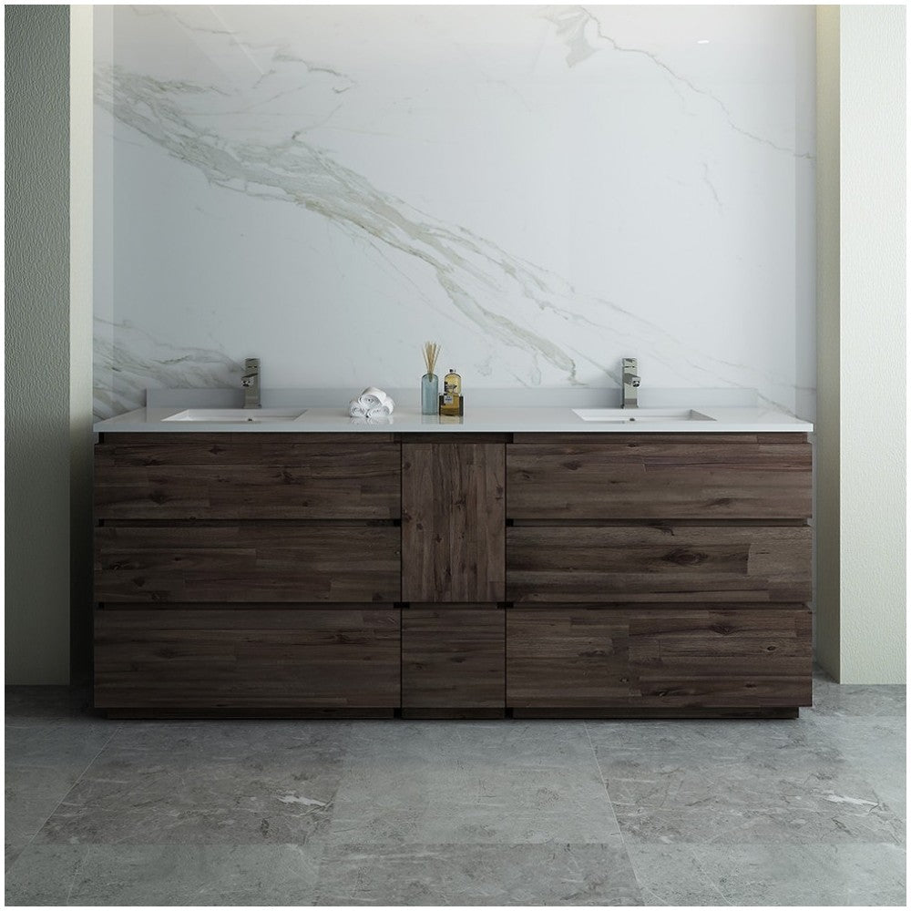 Formosa 84" Floor Standing Double Sink Modern Bathroom Cabinet w/ Top & Sinks