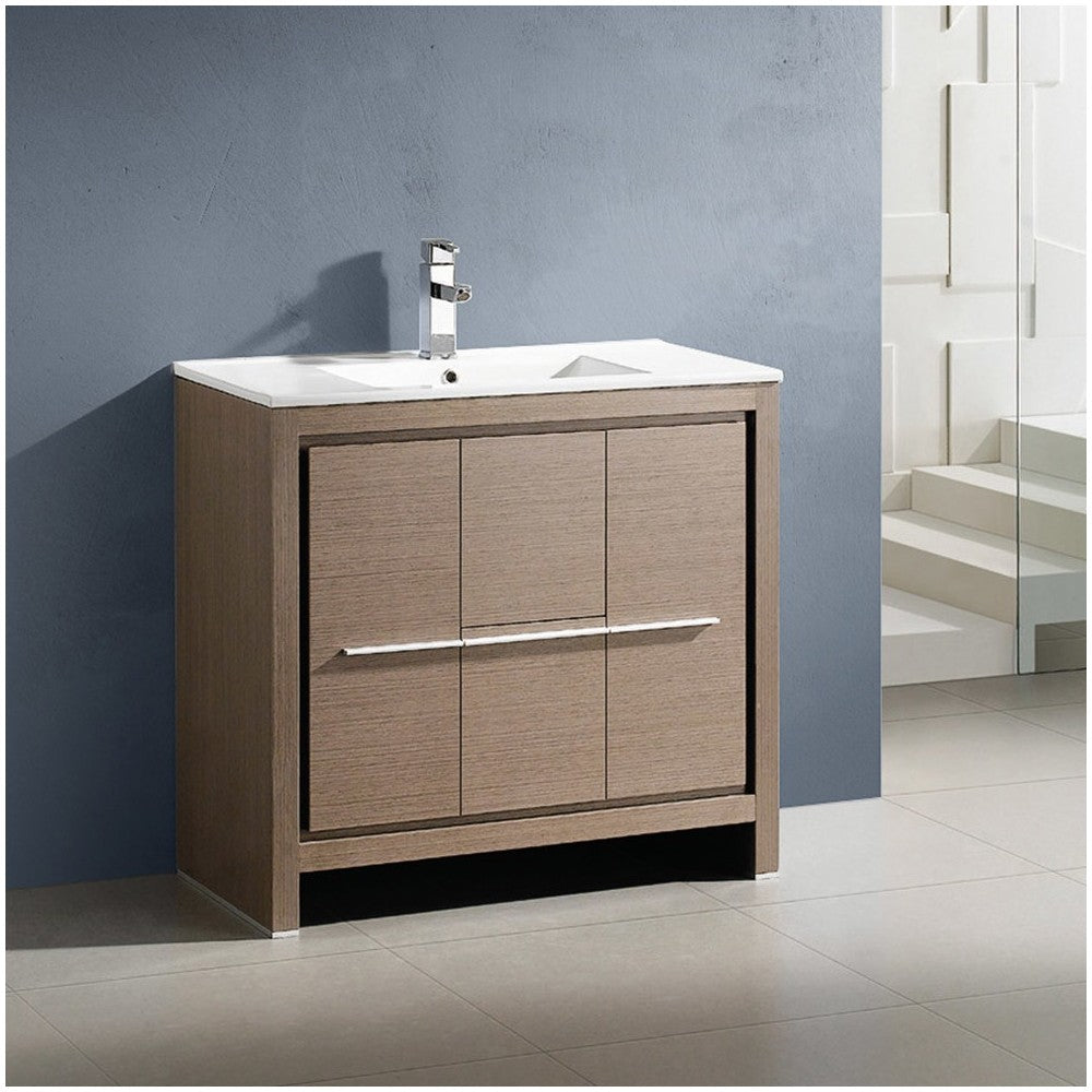 Fresca Allier 36" Gray Oak Modern Bathroom Cabinet w/ Sink