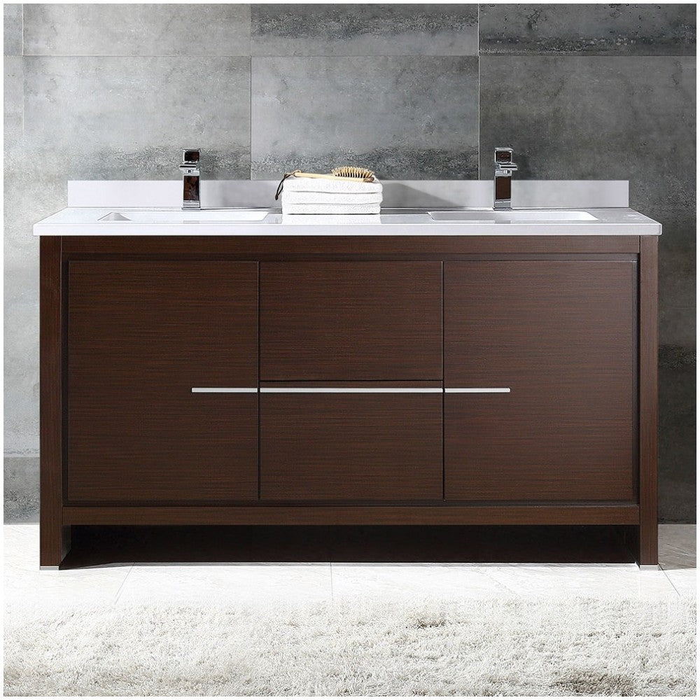 Fresca Allier 60" Wenge Brown Modern Double Sink Bathroom Cabinet w/ Top & Sinks