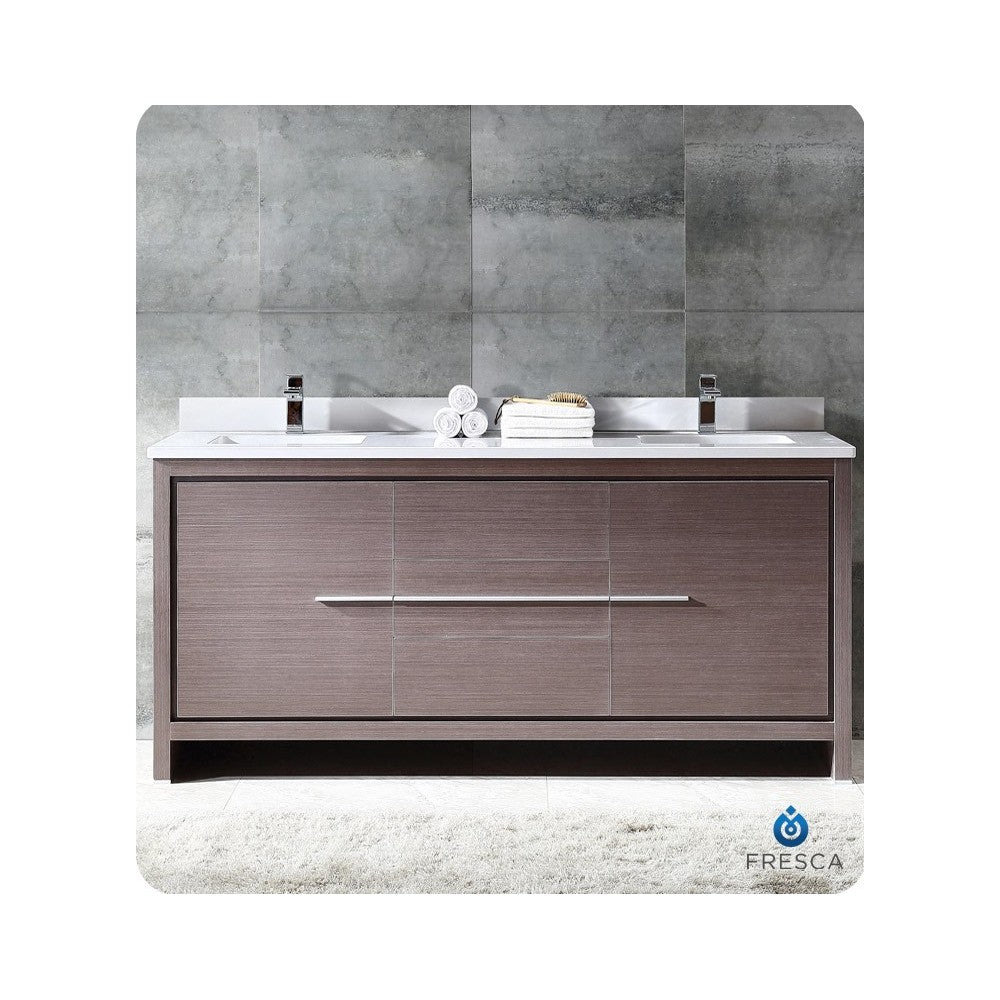 Fresca Allier 72" Gray Oak Modern Double Sink Bathroom Cabinet w/ Top & Sinks