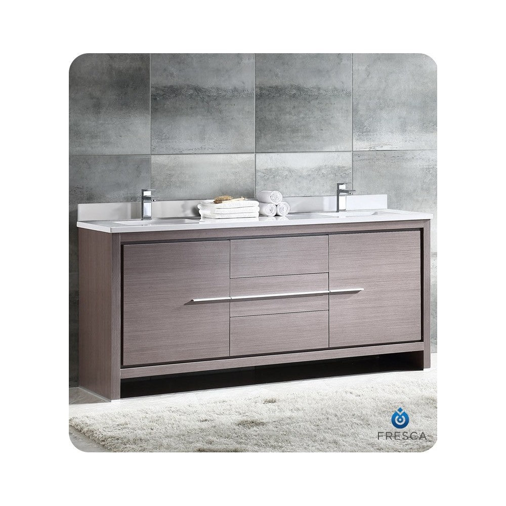 Fresca Allier 72" Gray Oak Modern Double Sink Bathroom Cabinet w/ Top & Sinks
