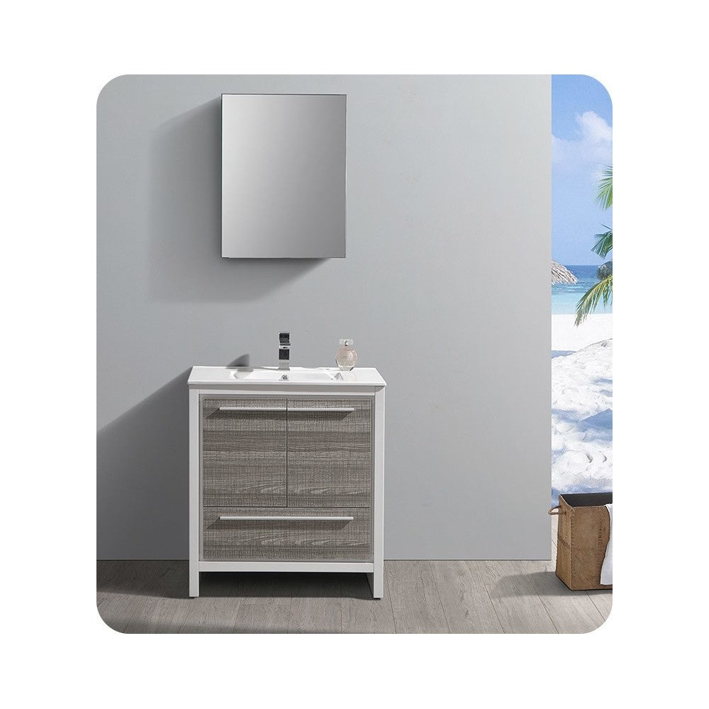 Fresca Allier Rio 30" Ash Gray Modern Bathroom Cabinet w/ Sink