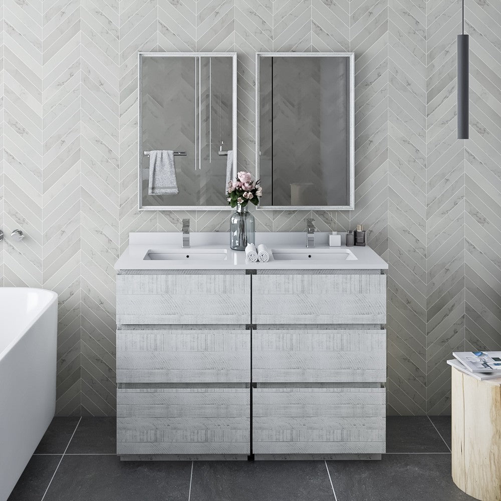 Fresca Formosa 46" Floor Standing Double Sink Bathroom Cabinet in Rustic White