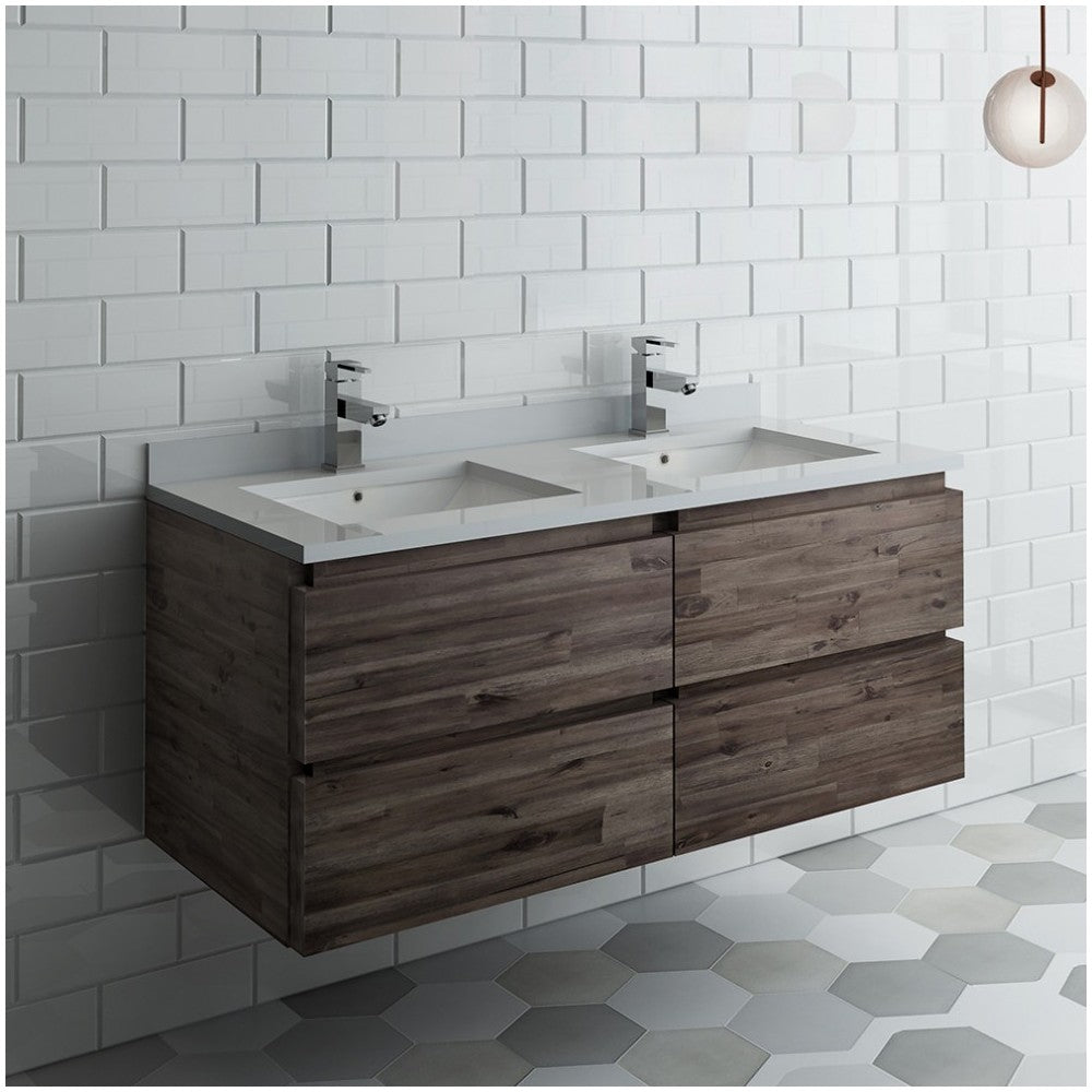 Fresca Formosa 48" Wall Hung Double Sink Modern Bathroom Cabinet w/ Top & Sinks