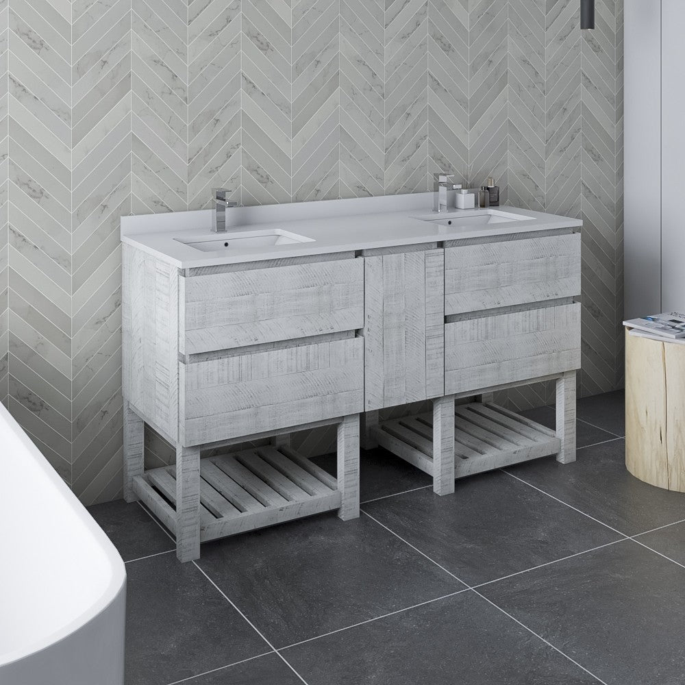 Fresca Formosa 60" Bathroom Cabinet w/ Top & Sinks in Rustic White