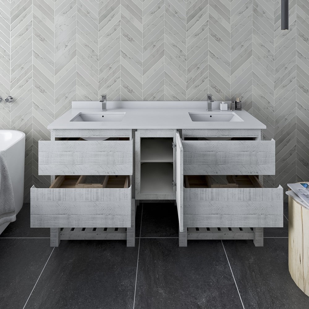 Fresca Formosa 60" Bathroom Cabinet w/ Top & Sinks in Rustic White
