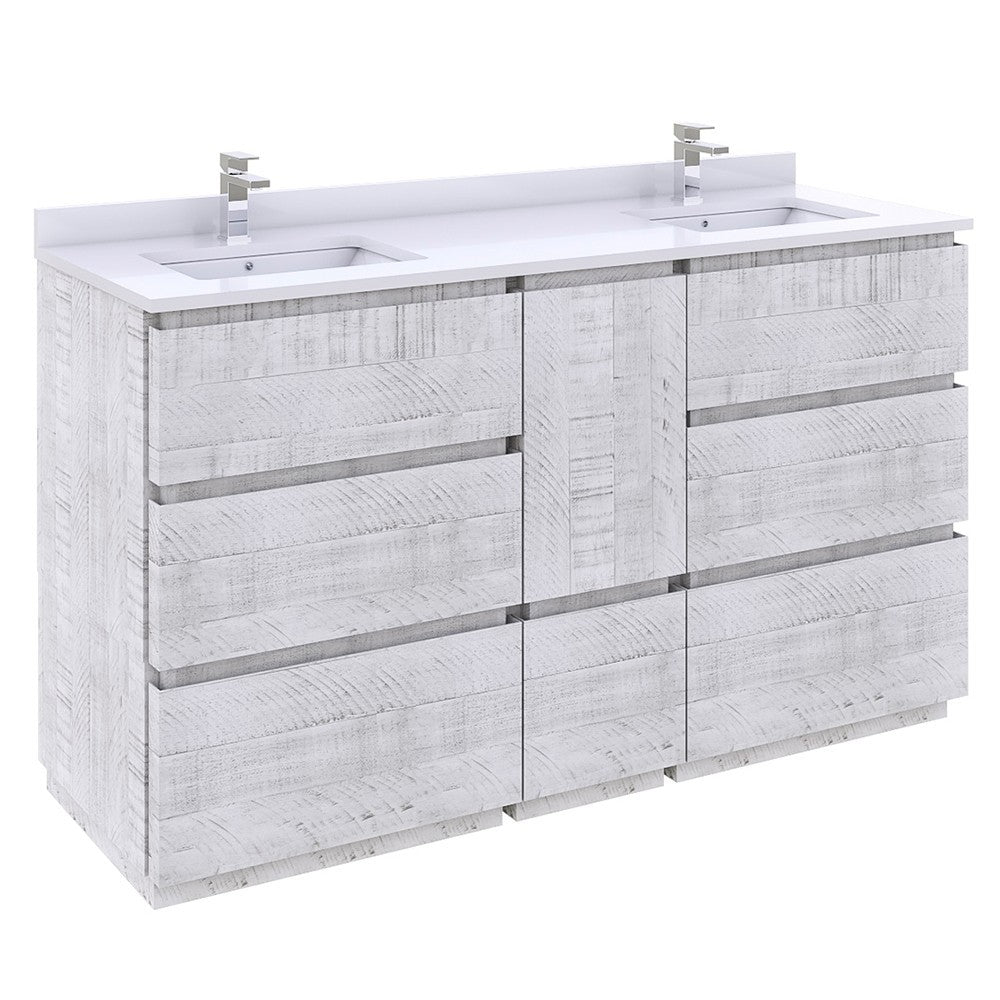 Fresca Formosa 60" Double Sink Bathroom Cabinet in Rustic White