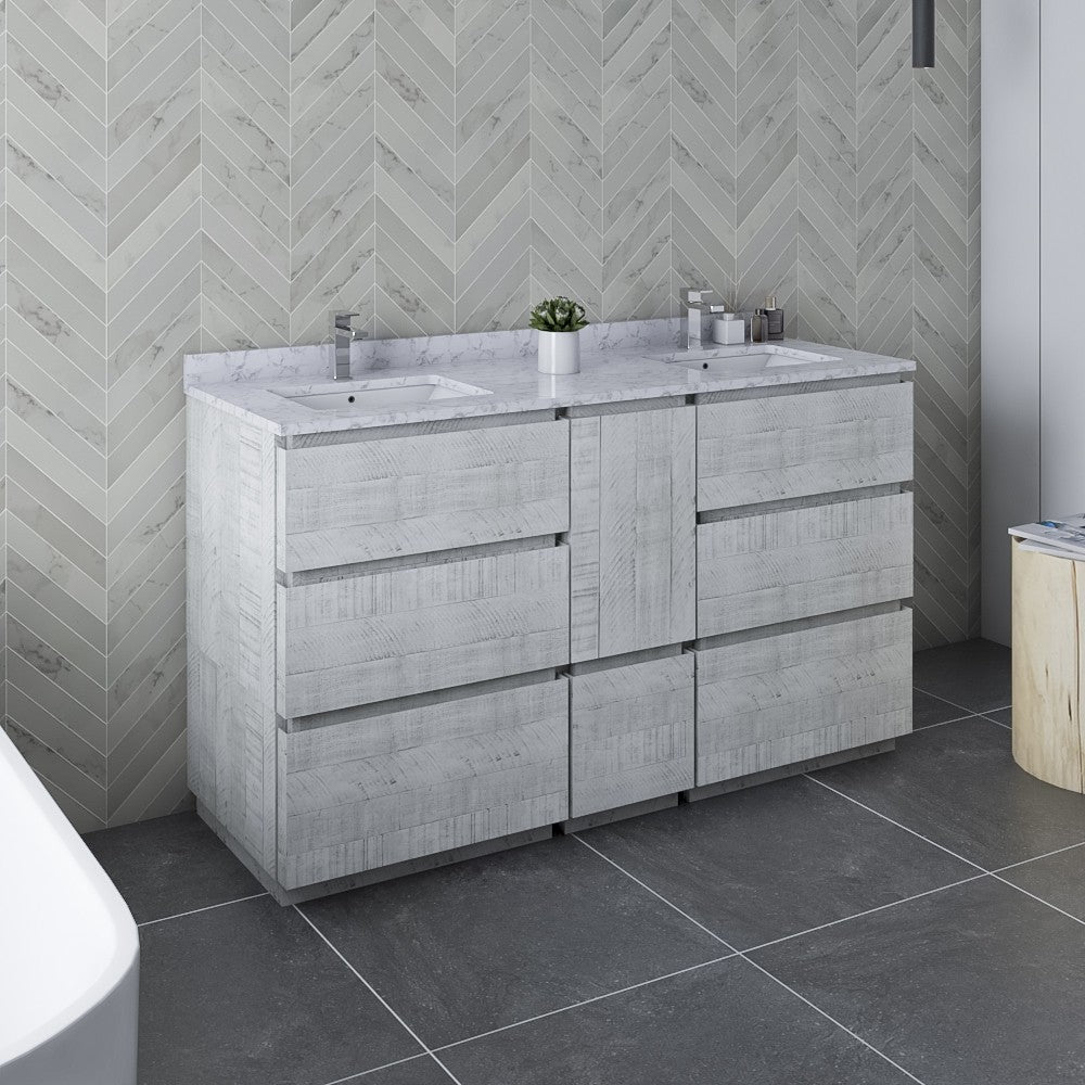 Fresca Formosa 60" Double Sink Bathroom Cabinet in Rustic White